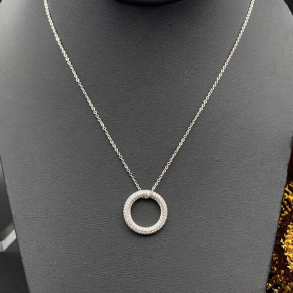 Sparkling Silver Eternity Circle Pendant Necklace - Picture 3 of 8